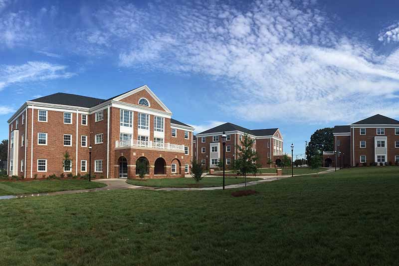 An exterior view of three of the buildings in East Neighborhood.