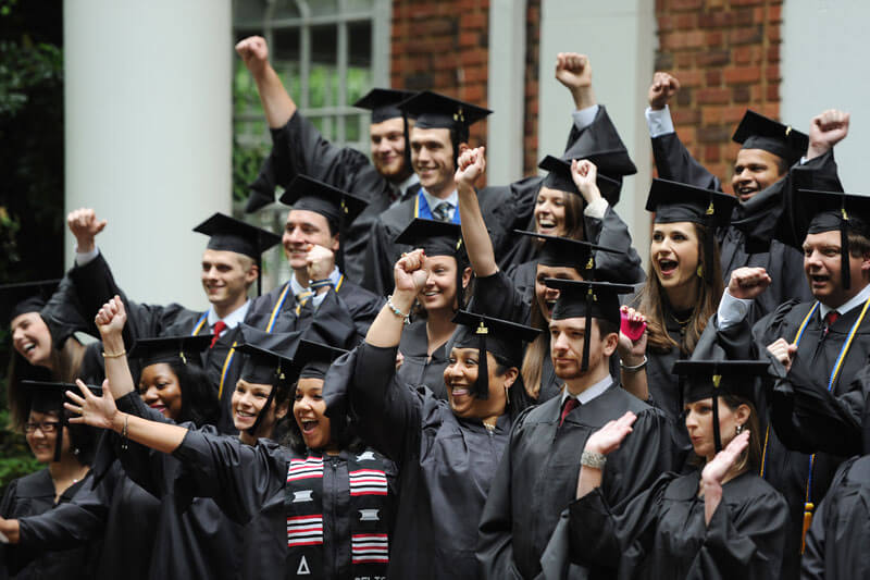 A large group of graduates celebrating.