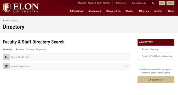 Screenshot of the online directory