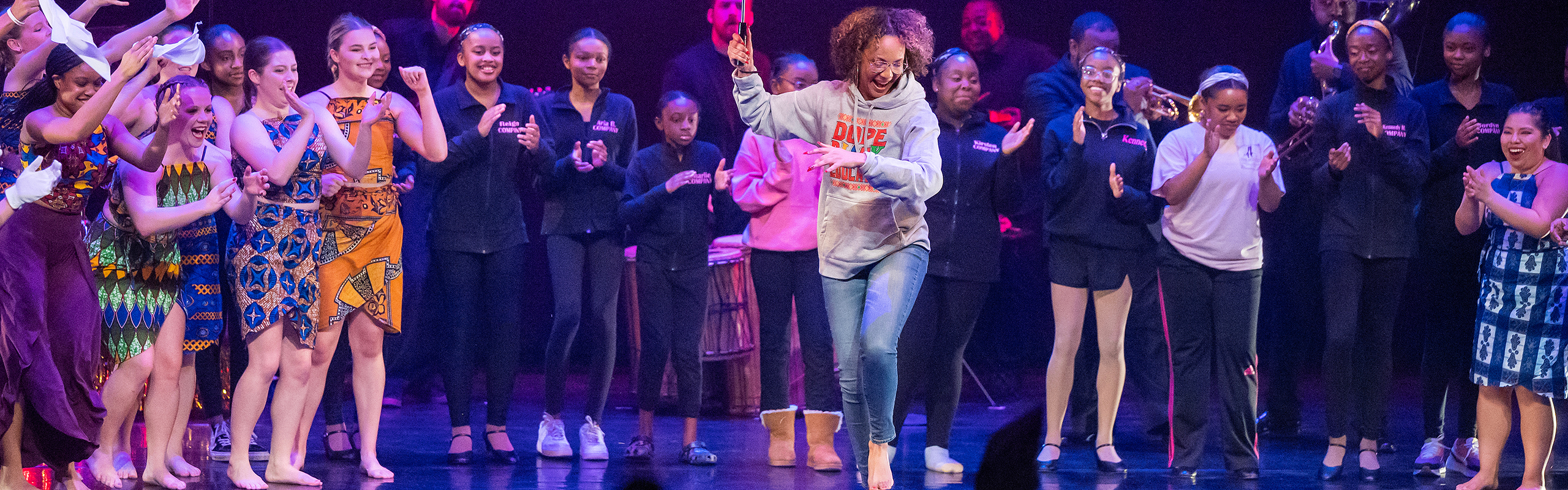 Students dancing during the Black In The Theatre: Black History Month Dance Concert on February 24, 2023, at the McCrary Theatre on the campus of Elon University.