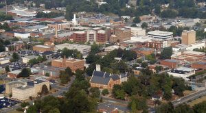 Aerial view of downtown Burlington, NC.