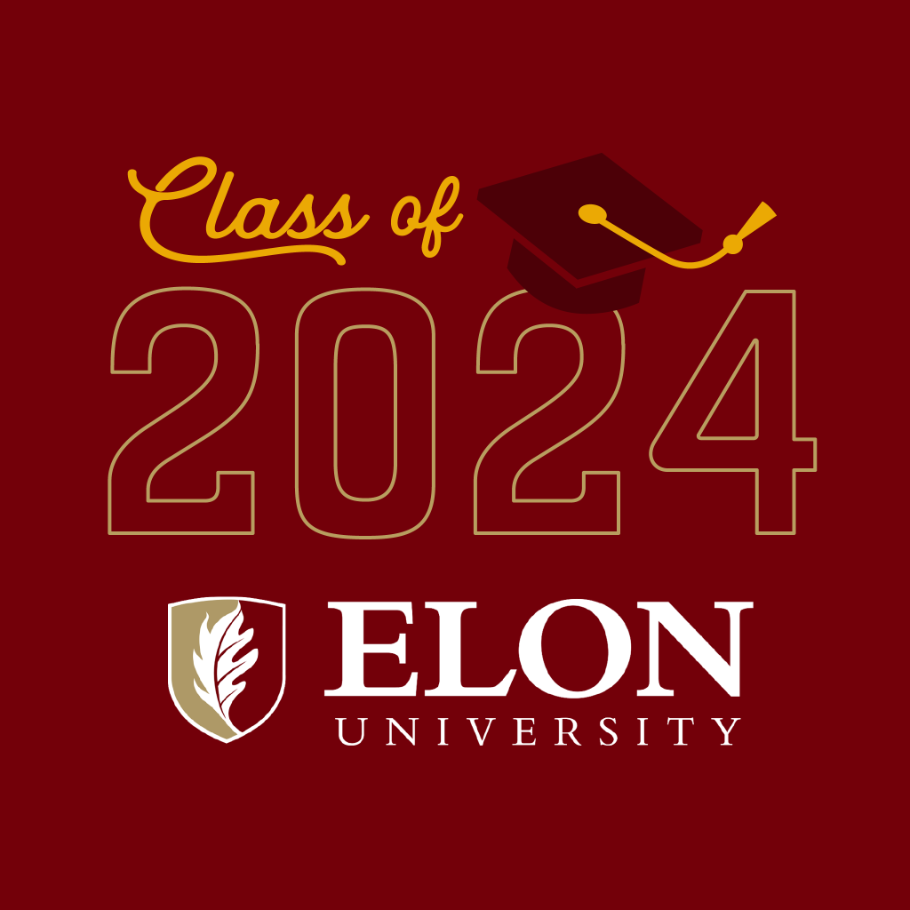 Elon University Class of 2024 social media profile graphic with a maroon background