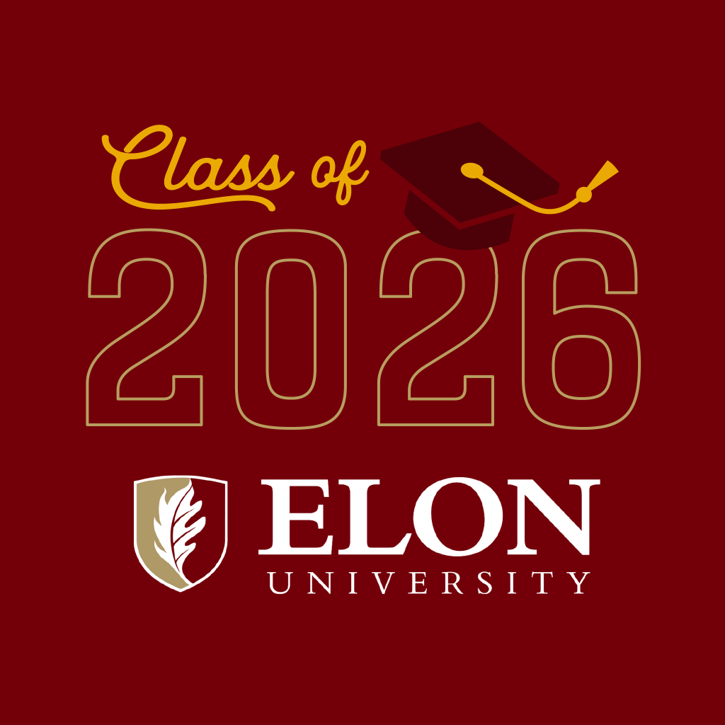 Elon University Class of 2026 social media profile graphic with a maroon background