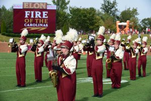 Photo of the Fire of the Carolinas marching band playing at an Elon Football game.