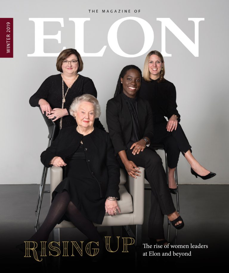 Four female Elon leaders pose on the cover of the magazine with the headline