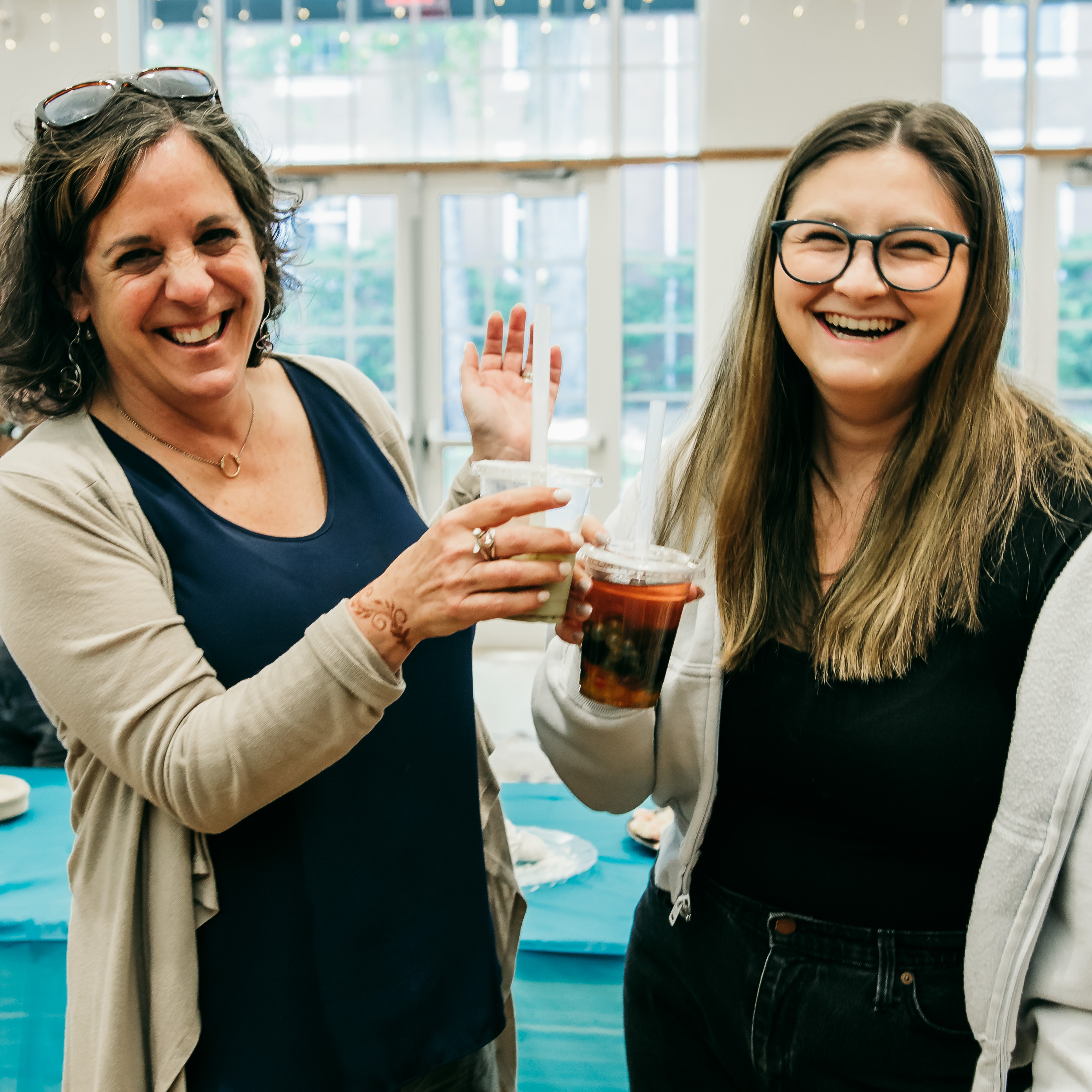 A student and staff member enjoying each other's company.