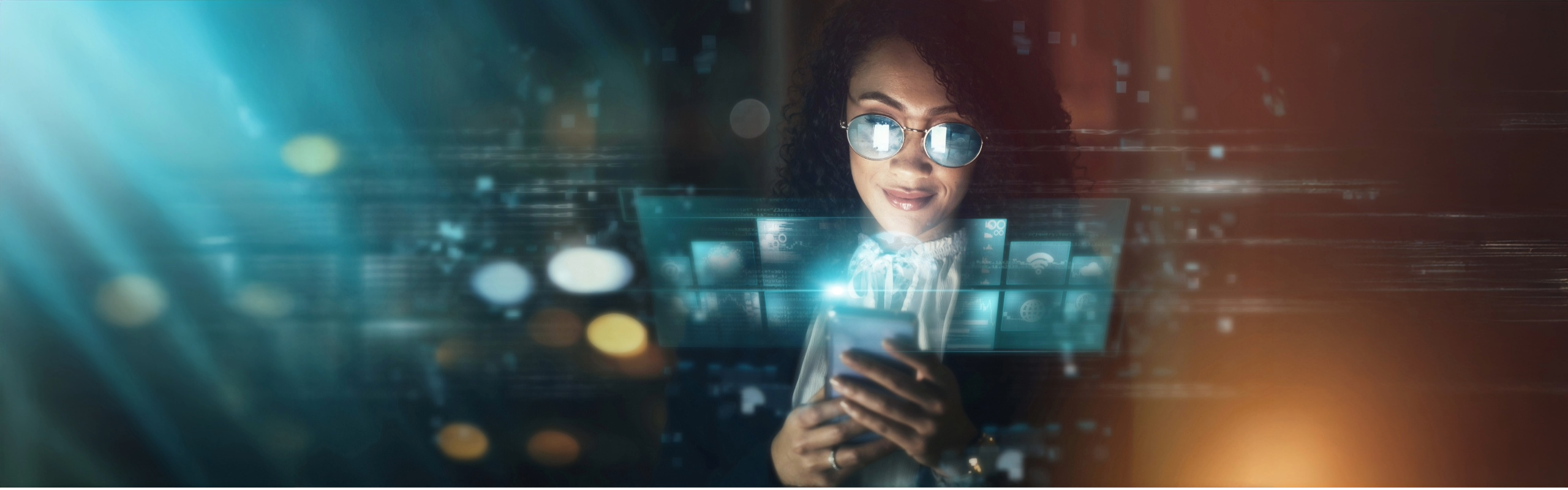 Person looking at data with artificial intelligence information