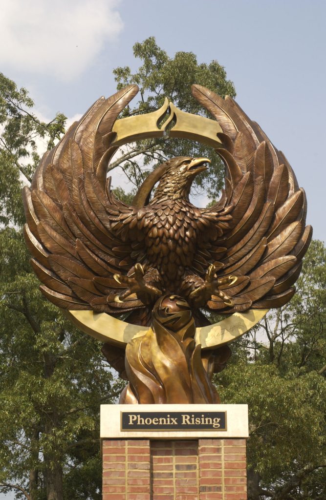 The Phoenix Rising Sculpture at Elon University.