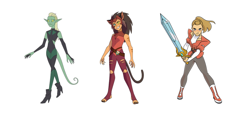 Figure 4: She-Ra Character Models (Double Trouble, Catra, and Adora)