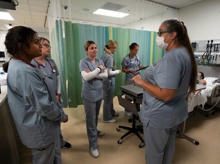 Nursing students at the School of Health Sciences in the Francis Center