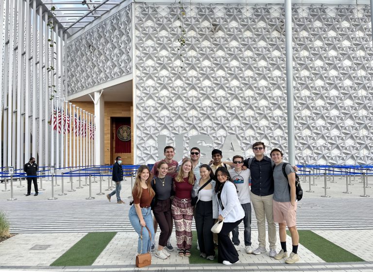 A group of business students from Elon attending the expo 2020 Dubai