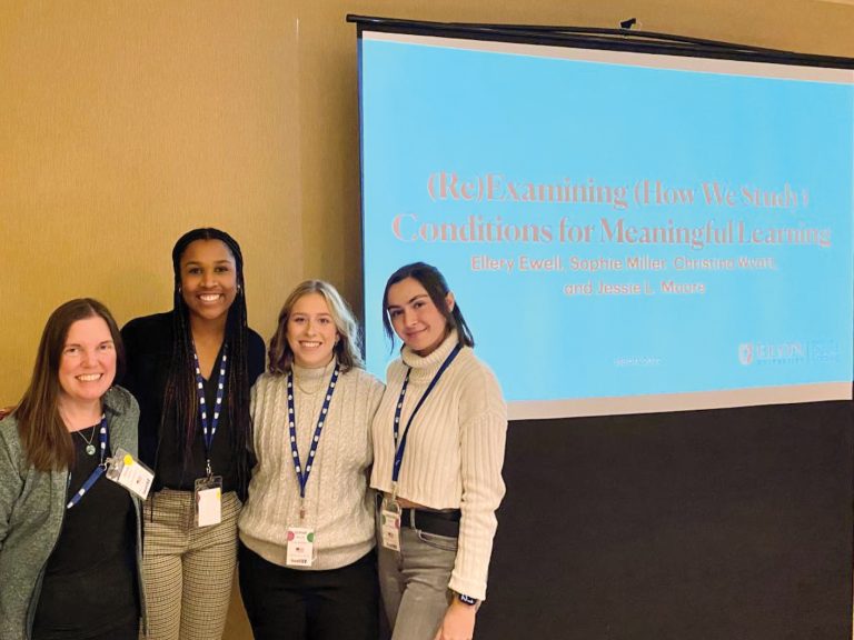 From left, Jessie Moore, director of the Center for Engaged Learning and Professor of English, poses with members of the first cohort of the Student Engaged Learning Scholars Program