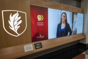 Interactive video board in the Moseley Center on the campus of Elon University.