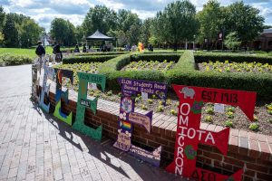 Hand-decorated letter E artworks are displayed on Young Commons so students can vote for their favorite, October 18, 2023.