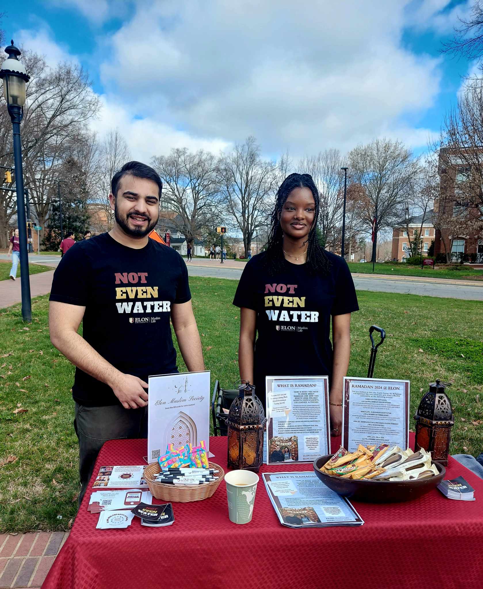 Muslim Life leaders sharing information about Ramadan at College Coffee.