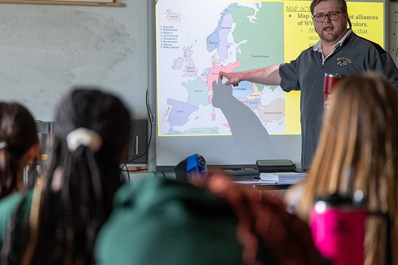 Elon M.Ed. graduate student Matt Trez teaching in a local Alamance county school