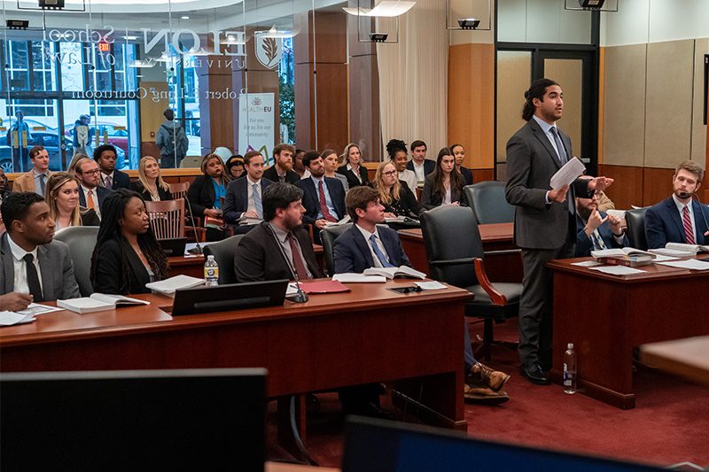 Elon law student in a courtroom