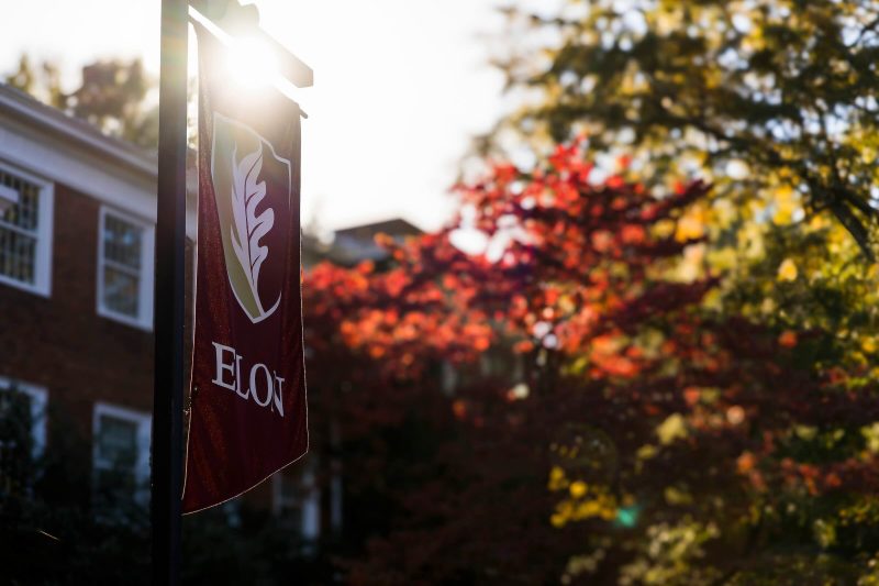 Photo of Elon banner on campus