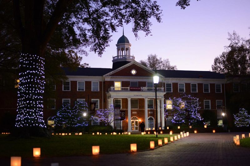 Photo of luminaries in front of Alamance building