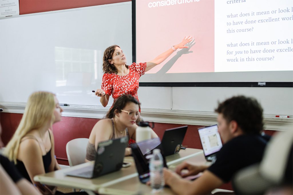 Professor of Classical Languages Kristina Meinking during her Classical Mythology class in Alamance Building