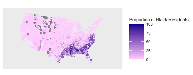 Proportion of Black Residents by County (1910)