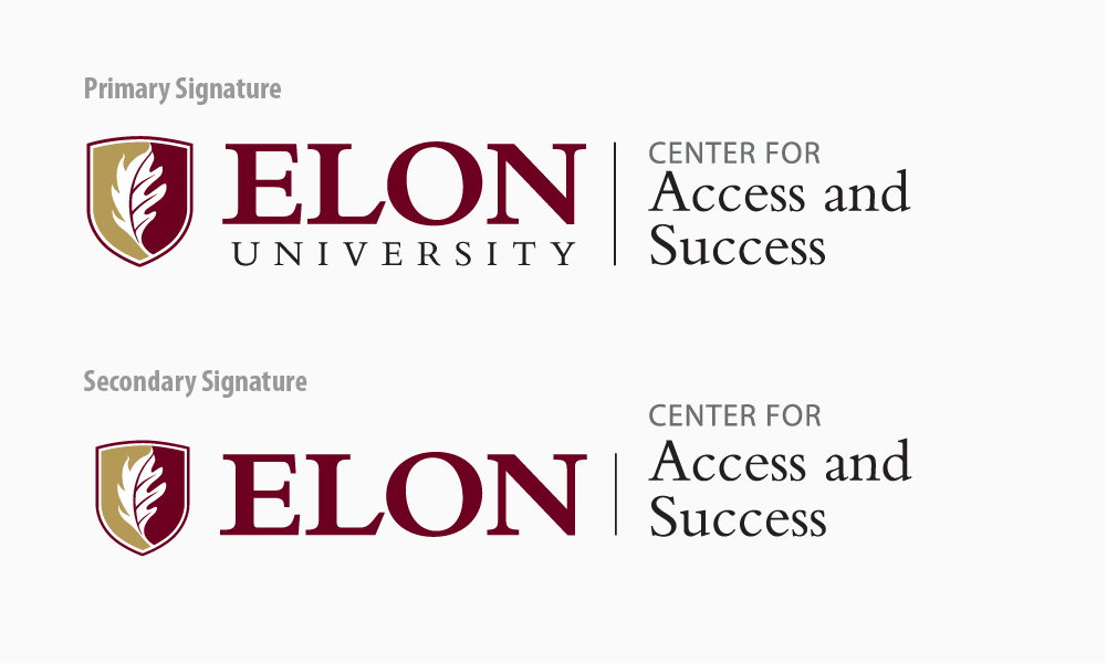 Examples of the primary and secondary signatures for the Center for Access and Success