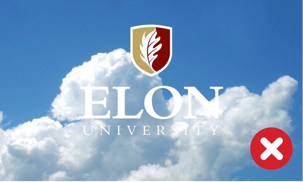 Example of improper usage of the Elon signature, where there's not sufficient contrast on a photo background