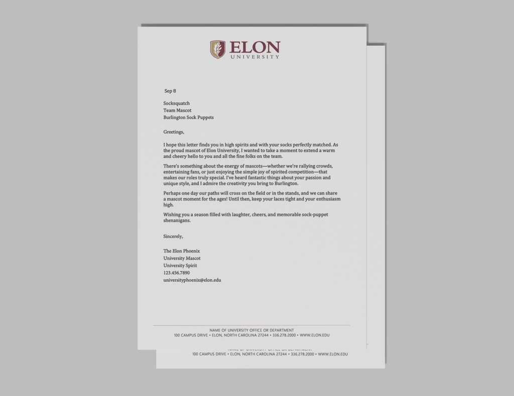 An example of Elon University letterhead