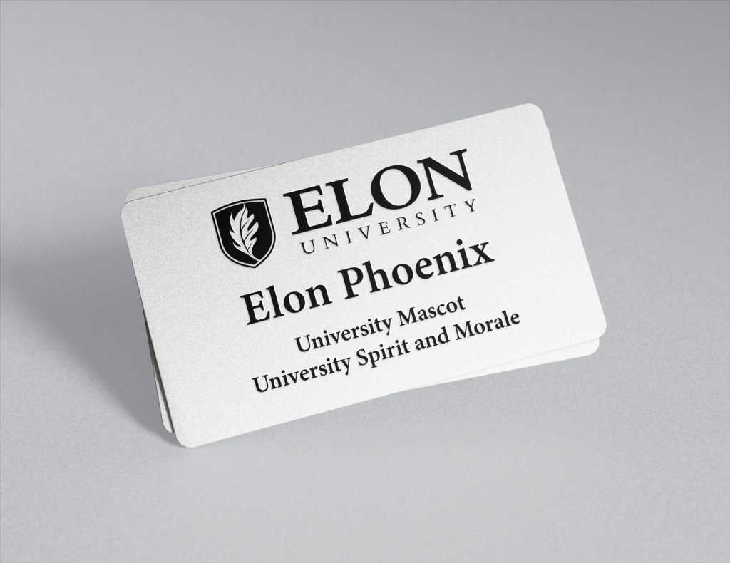 An example of an Elon University name badge