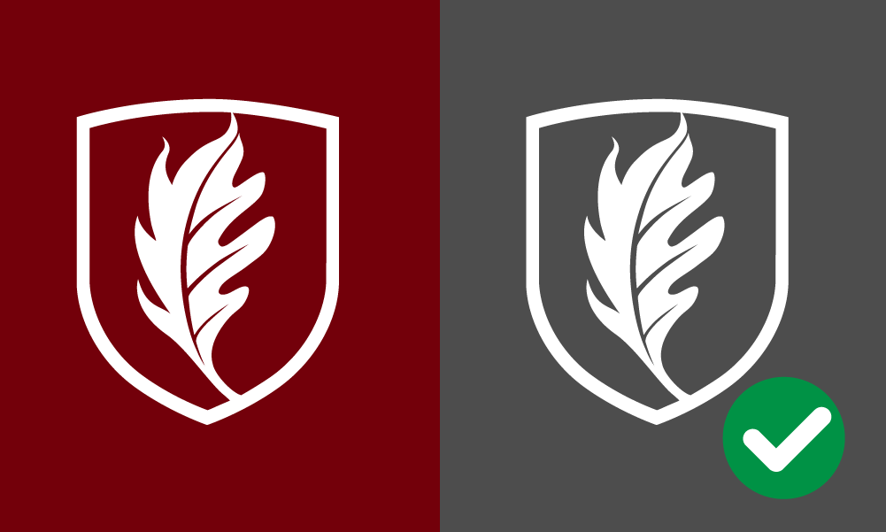 Correct one-color applications of the Elon University shield.