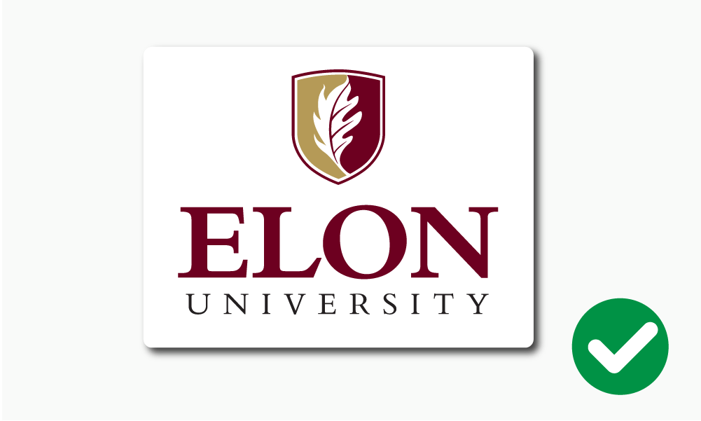 Correct usage of Elon University logo on a rectangular sticker.