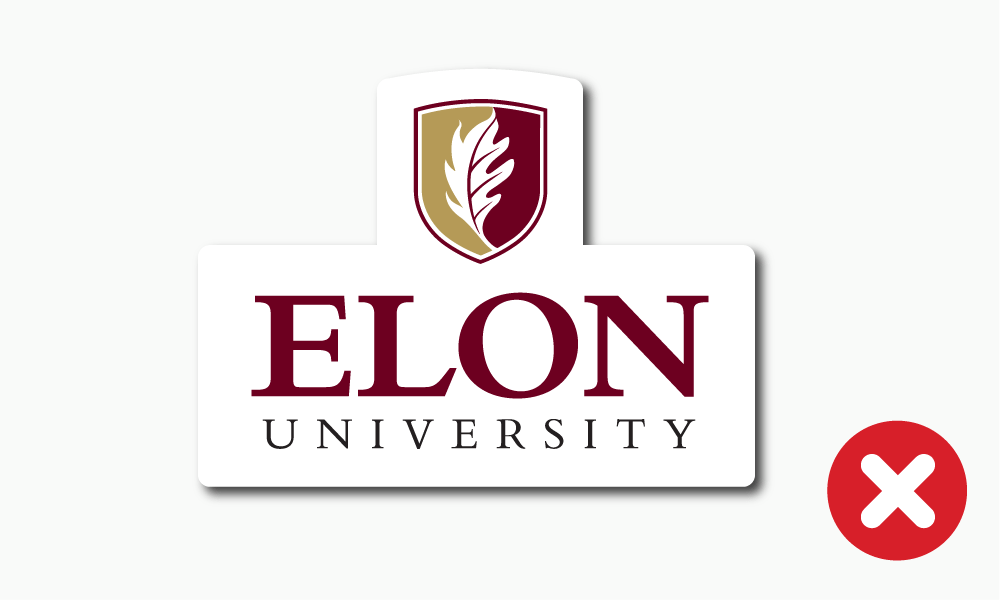Incorrect usage of Elon University logo on a die-cut sticker.