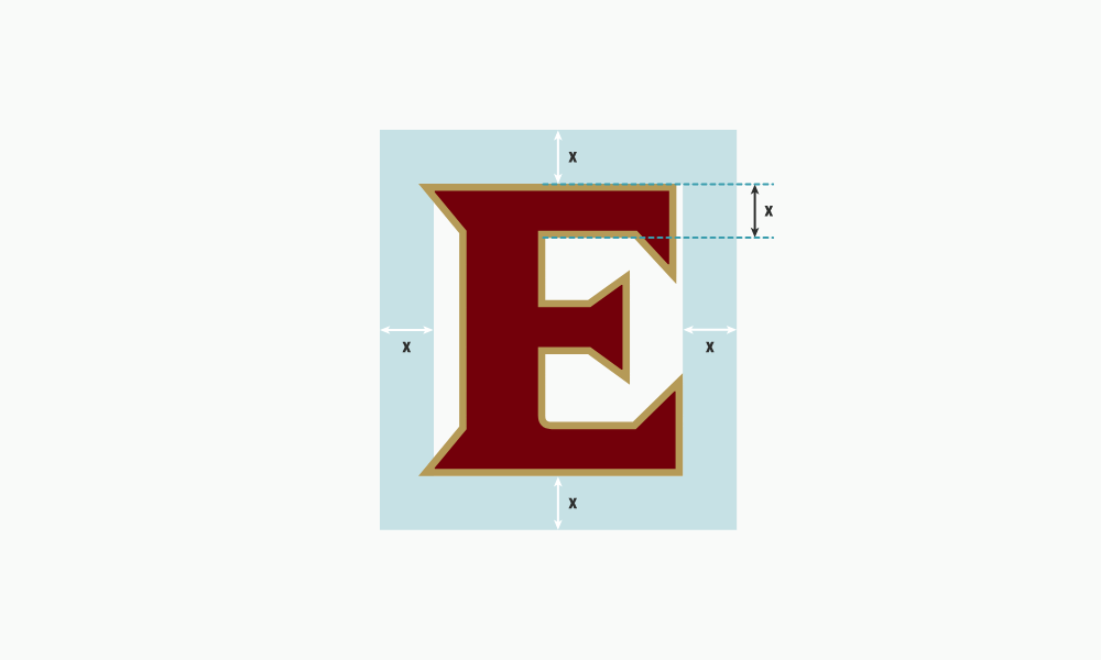 Example image showing the clearpsace requirements around the Elon monogram