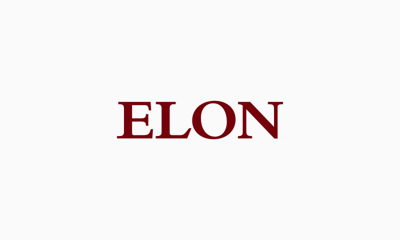 Example of the secondary Elon wordmark in full color for light backgrounds