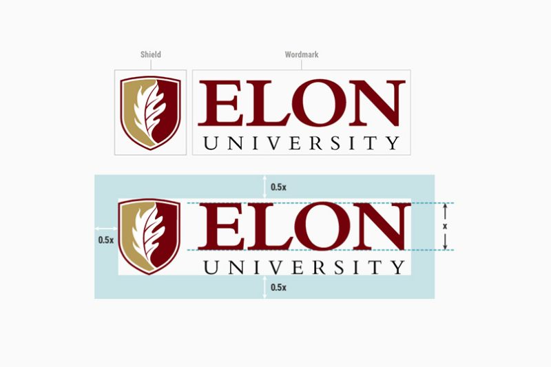 Examples of the Elon signature, showing the anatomy of the logo and the vital space around it