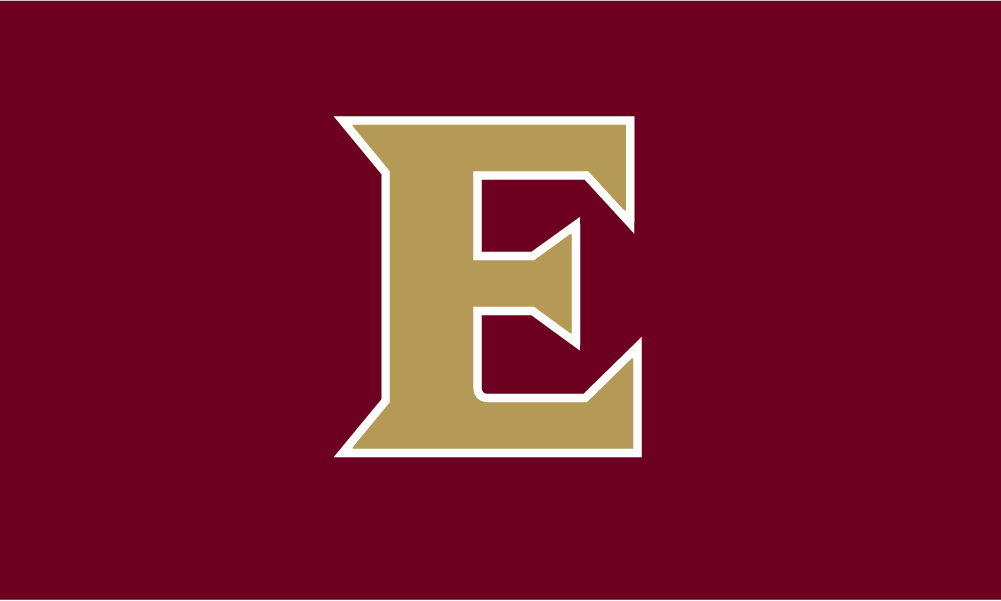 Example of Elon University's monogram E on a maroon background