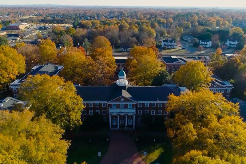 Aerial photograph of the Elon University campus