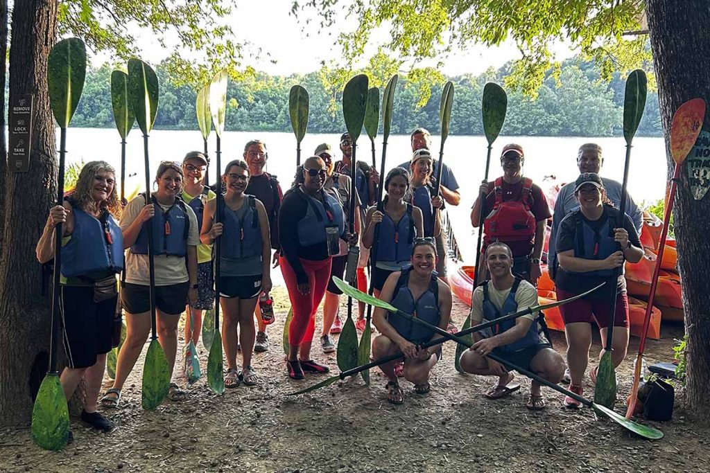 Elon staff participating in a Together@Elon kayak trip