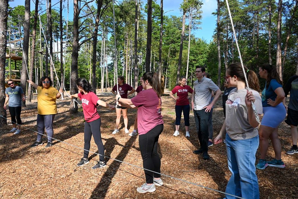 Elon Faculty & Staff participating in a ropes course