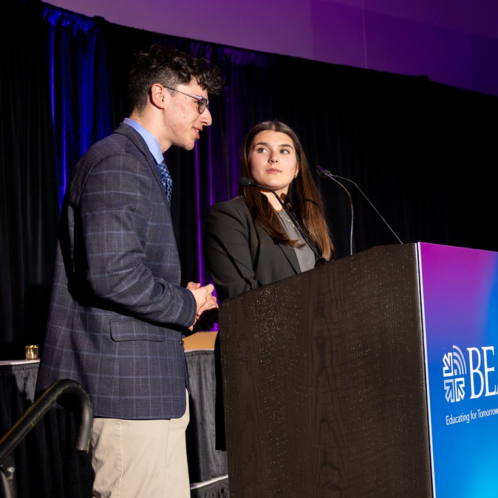 Max Wallace ’26 (left) and Charlotte Pfabe ’27 at BEA event