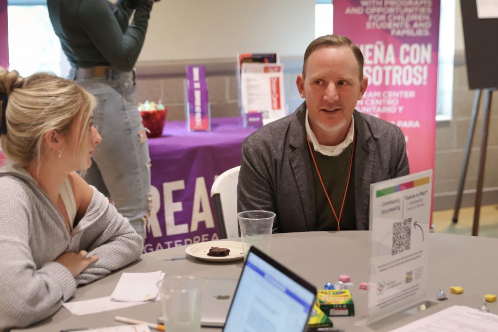 Associate Professor of Geography Sandy Marshall at a Power and Place community event