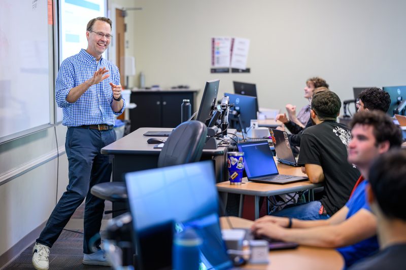 Scott Spurlock teaching a computer science class in Duke Building