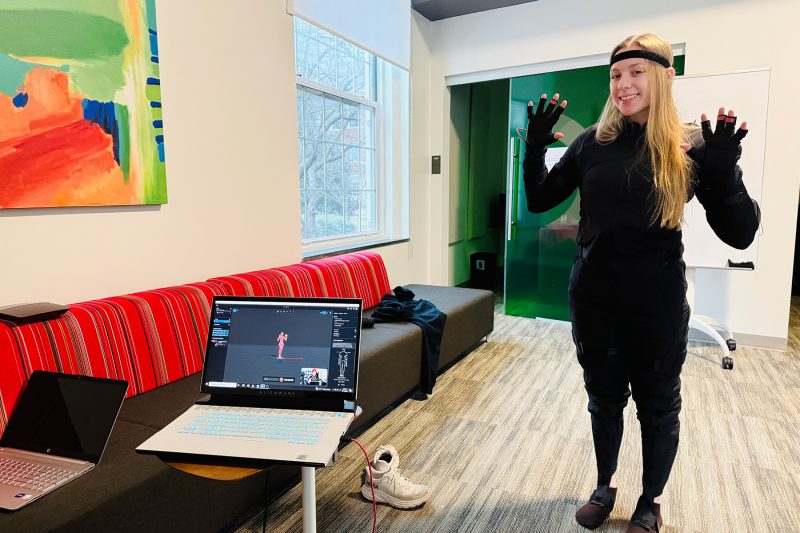 Ella Smith ’26 recording Mocap animations for their game.
