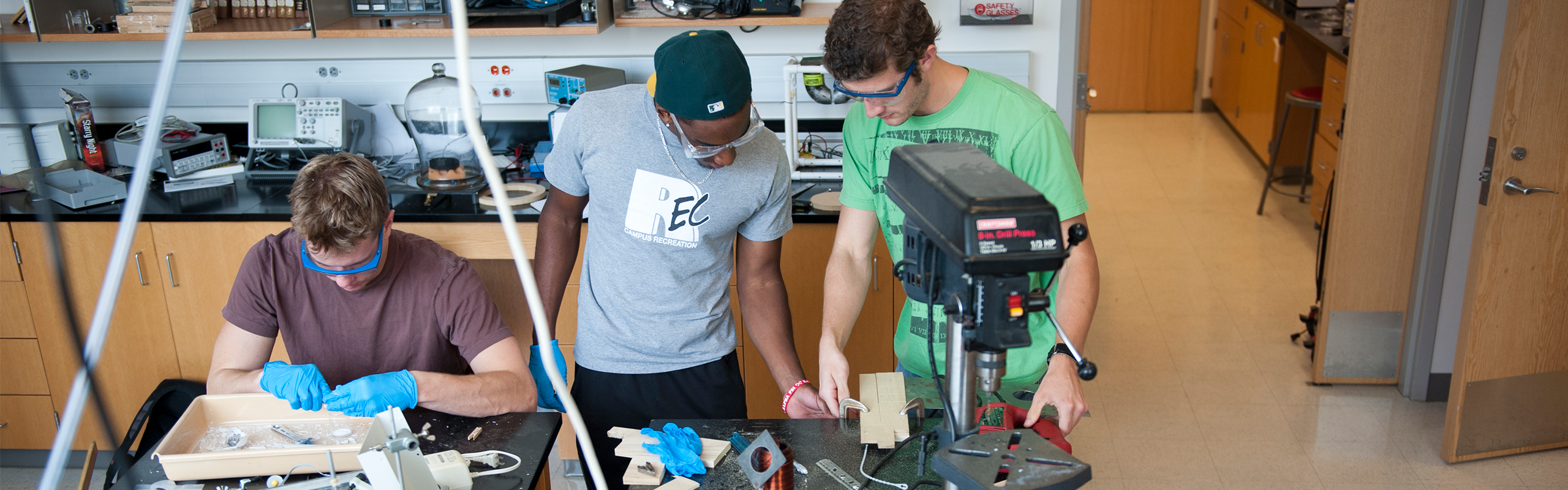 Students in Elon's engineering programs design parts for a prototype in the Hampl Engineering Workshop