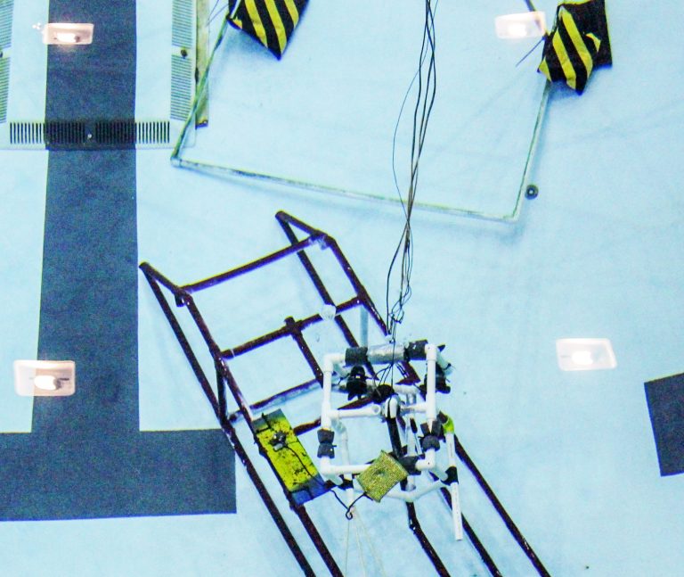 An ROV clears an obstacle in Beck Pool
