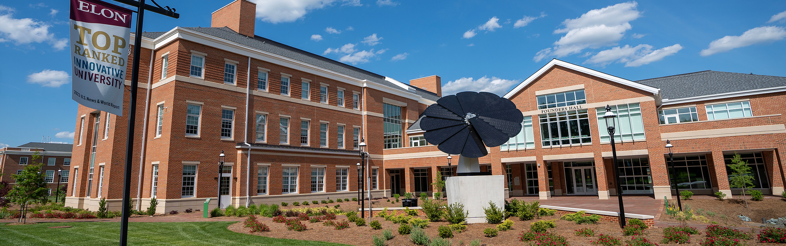 exterior photo of Founders Hall and Innovation Hall, headquarters of Elon's engineering programs
