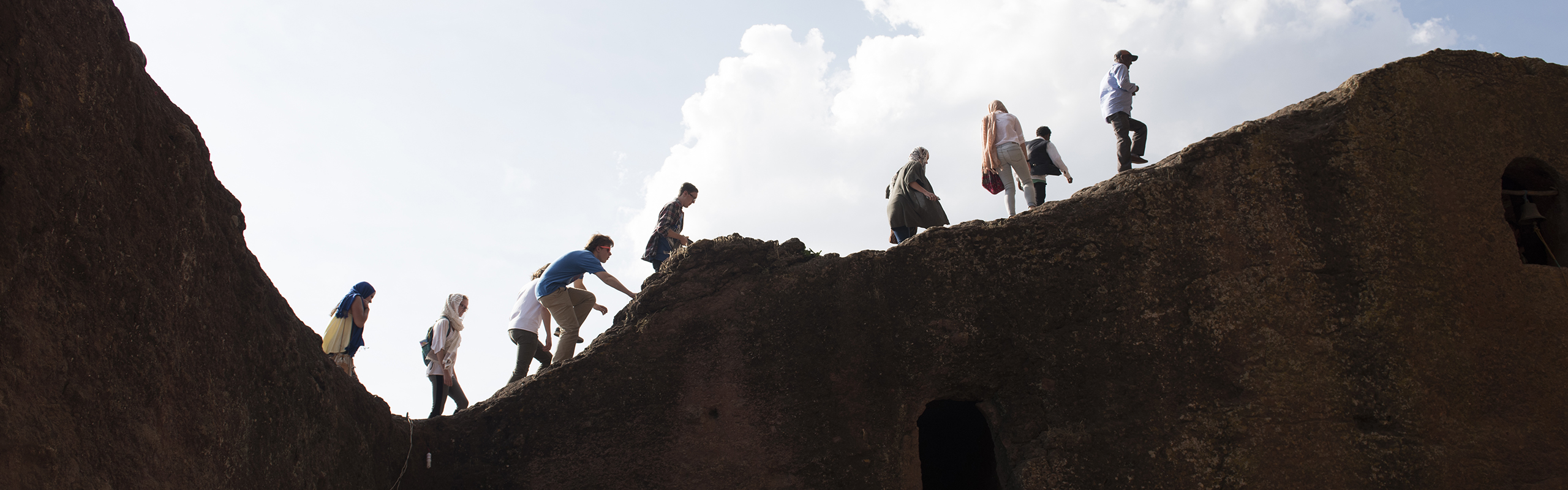 Students visit the rock-hewn Churches of Lalibela in Lalibela, Ethiopia