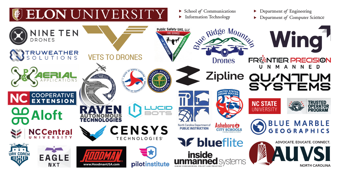 A collage of business logos of Elon Drone Day vendors.