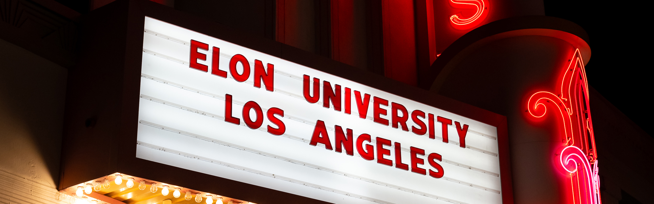 Theater sign displays "Elon University Los Angeles."