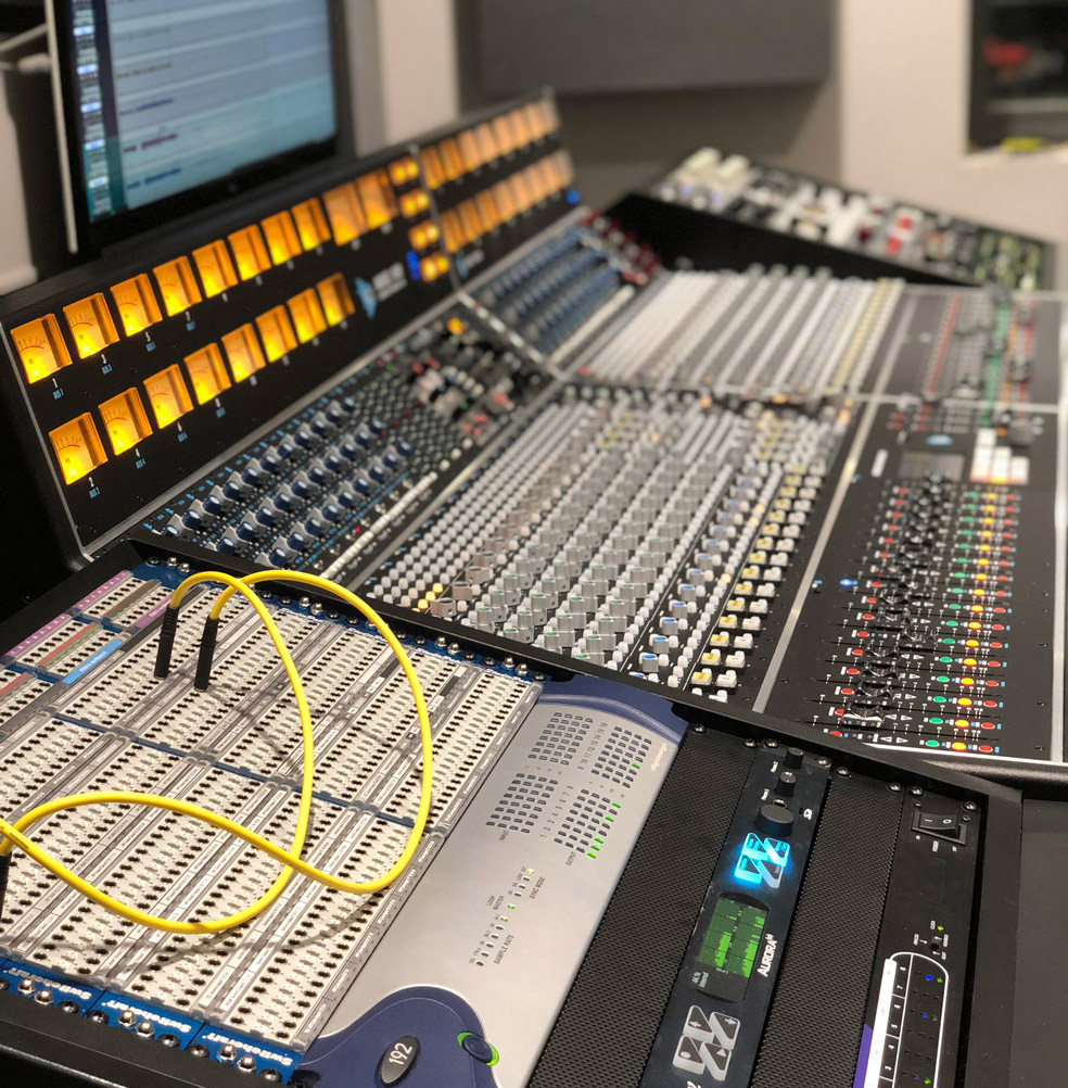 Studio A Console Side View for Elon's Music Production & Recording Arts Program